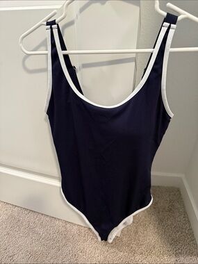 Amazon Navy Blue One-Piece Swimsuit with White Contrast Trim